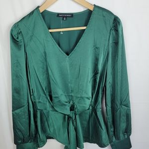 Fifty street green silky blouse small nwt